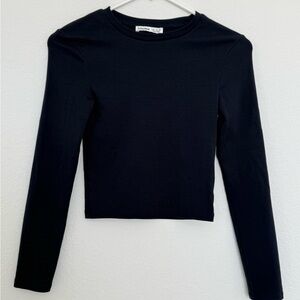 Pull&Bear Navy Blue Long-Sleeve Crew Crop Top